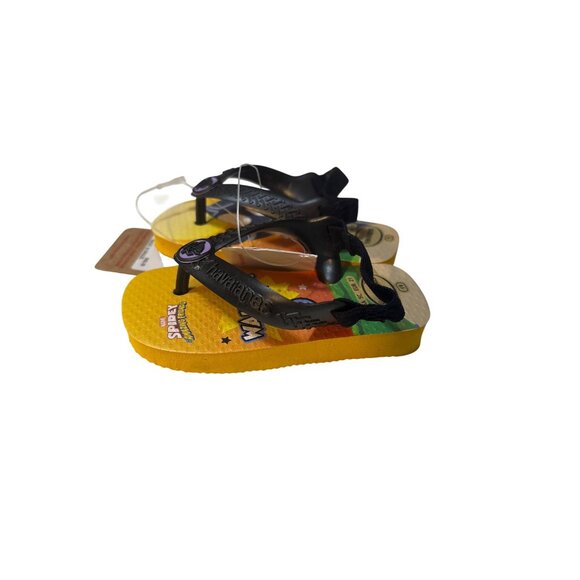 Havaianas Kids Marvel Black Panther Sandals Size 5C Black & Yellow Rubber Flip F - Picture 1 of 5